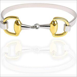Stainless Steel Horse Bit Bangle Bracelet with 18K Gold Accents